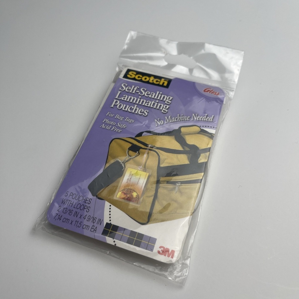 Luggage Tags Scotch 3M Self-Sealing Laminating Pouches for bag‎ tags, 5ct new